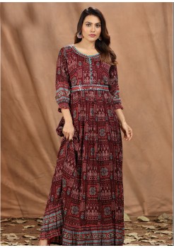 Maroon Viscose Designer Gown